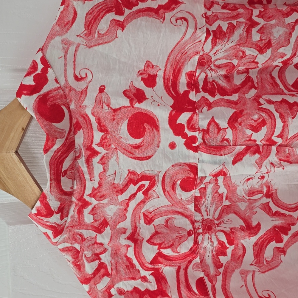 NWT GiGiO USA Vibrant Print Red Oversized Button Front Shirt Size Large - Picture 11 of 16